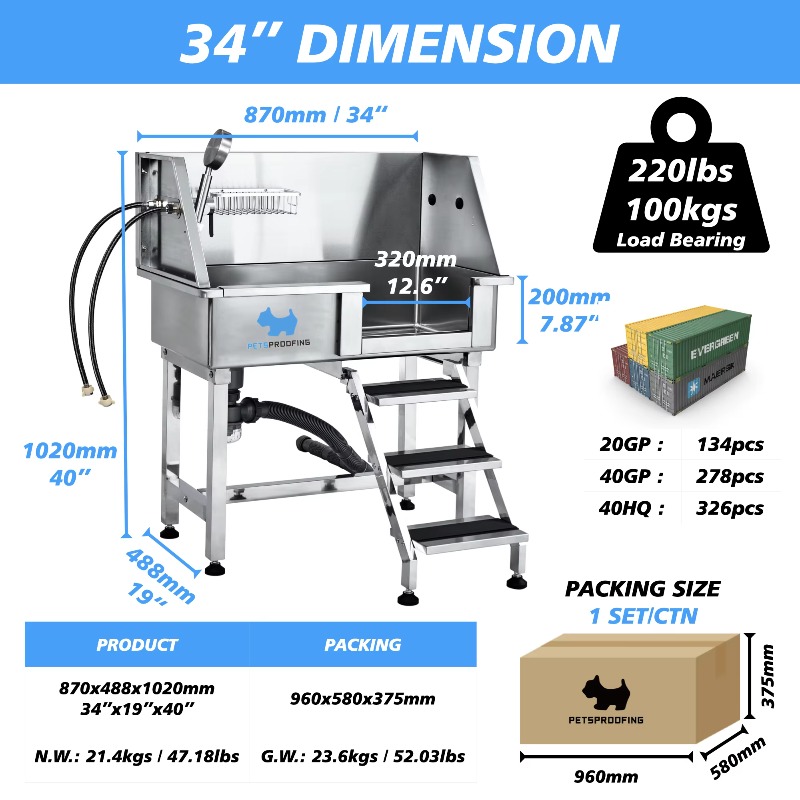 Banheira de Aço Inoxidável 202 - Pet Supplies Wash Station avaliação e preço